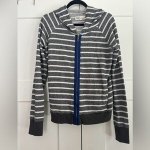 Vintage Havana Striped Zip Hoodie Contrast Blue Zipper Size Medium
